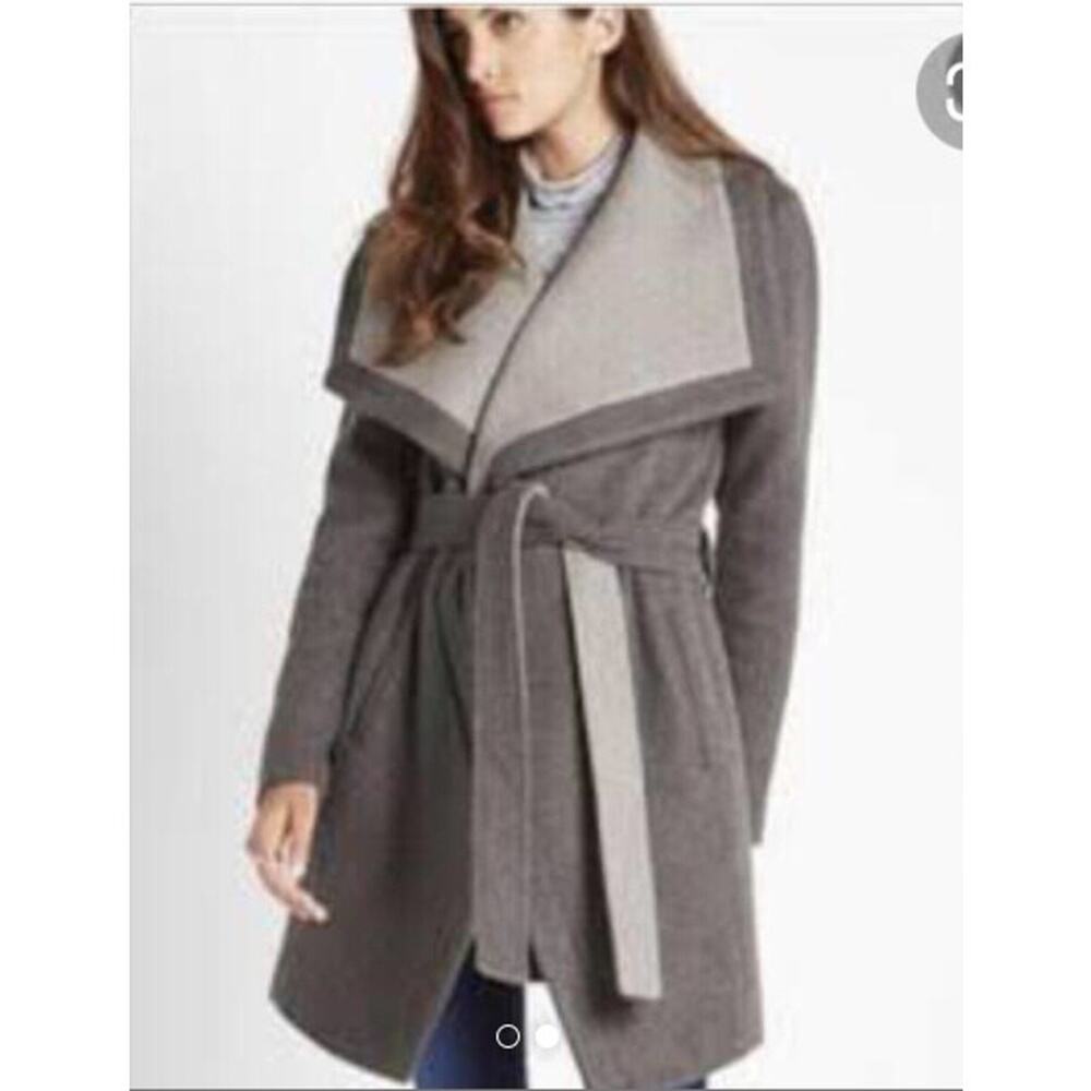 H by Halston Wrap Coat Women Grey Excellent Wool Blend Shawl Collar Size 12